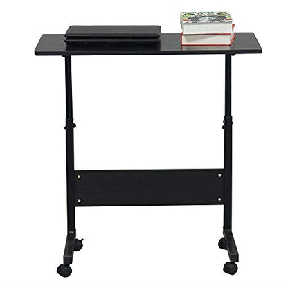 Karl home Mobile Side Table 31.5 inch Computer Desk with Wheels, Black | Height Adjustable Rolling Potable Laptop Cart, C-Shaped Bed Couch Sofa End Tables with Edge Stopper for Livingroom Bedroom - color: Black, size: 31.5"+No Power Sockets