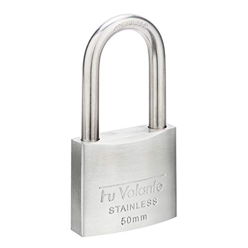 Stainless Steel Pin Tumbler Padlock, 304 Marine Series, Weatherproof Padlock for Outdoor use, 2 inch Wide Body, Keyed Alike Locks- Stainless Steel Body & Long Shackle-2 Pack - color: FUPS250L