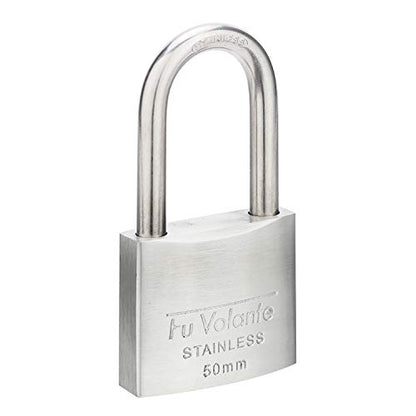 Stainless Steel Pin Tumbler Padlock, 304 Marine Series, Weatherproof Padlock for Outdoor use, 2 inch Wide Body, Keyed Alike Locks- Stainless Steel Body & Long Shackle-2 Pack - color: FUPS250L