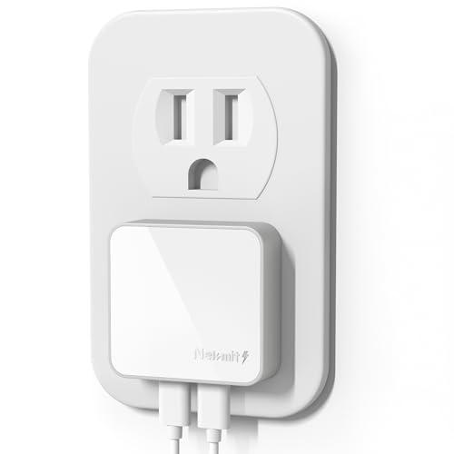 Nekmit Dual USB C Wall Charger, 50W PD PPS Fast USB Charger Block with 2 USB-C Ports, Flat USB Wall Plug Adapter with Fixed Prongs for iPhone 17/16, MacBook Air, iPad and More (White) - color: White