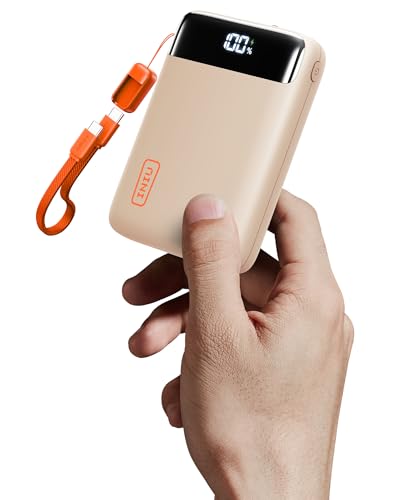 INIU Smallest 20000mAh Power Bank, 22.5W PD Fast Charging Portable Charger with USB-C Cable, Flight-Safe Battery Pack for Travel & Women Daily Commute & Gift for iPhone Samsung iPad, mini Size, Beige | USB-C Cable, Flight-Safe, Travel Essentials, Flashlig