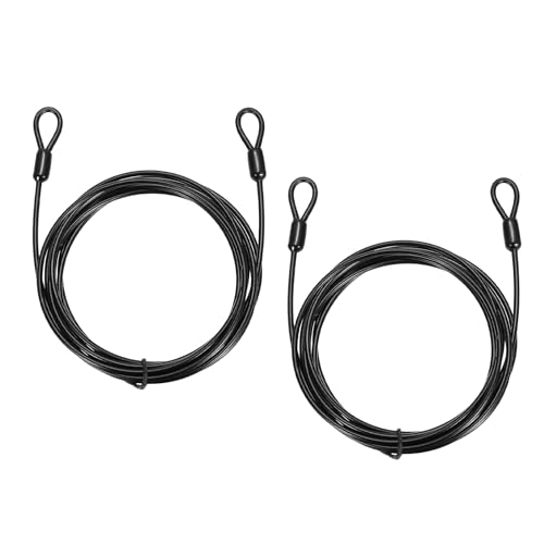 PATIKIL Security Cable Lock (1/8" Dia 8.2ft 110lb Load Capacity, Black)(2 Pcs) Vinyl Coated Stainless Steel Flexible Wire Rope Safety Cable Luggage Lock with Double Loops - color: Black, size: 1/8" x 8.2 ft, 110lb Load
