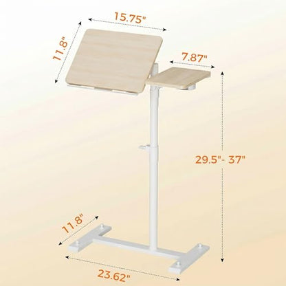 Aothia Small Standing Desk Rolling Table Adjustable Height, Laptop Mobile Stand with Wheels, Overbed Table, Portable Computer Workstation with Tiltable Desktop for Teacher Classroom Home Office, Oak - color: Oak