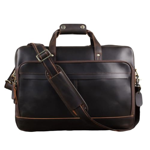 Personalized 18" Full Grain Leather Briefcase, Custom Monogram Laptop Bag, Hot Stamping Name & Initials Business Executive Work Bag Gift