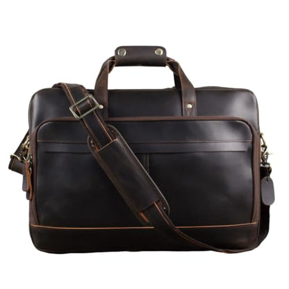Personalized 18" Full Grain Leather Briefcase, Custom Monogram Laptop Bag, Hot Stamping Name & Initials Business Executive Work Bag Gift