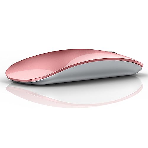 TENMOS M18 Bluetooth Mouse, USB C Rechargeable Wireless Mouse, Rose Gold | Tri-Mode BT5.1/5.0+2.4G, Silent, Portable, Battery Level Visible, USB Receiver,Type C Adapter, for Laptop/Macbook/iPad/PC - color: rose gold