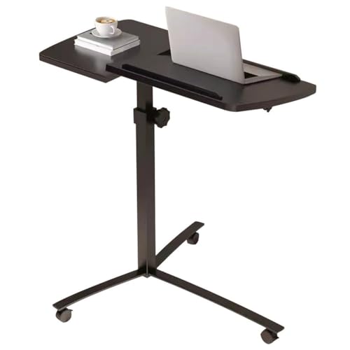 Height Adjustable Standing Desk, Home Office Sit Stand Desk, Mobile Sofa Side Table, Portable Tiltable Podium with Rollers, Double Panel Design(Black) - color: Black