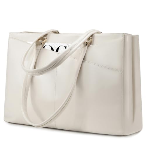 LOVEVOOK Laptop Bag for Women 15.6 Inch Tote Bags Waterproof Computer Briefcase for Teacher Business Office Work Bag,Beige | Fits 15.6 Inch Laptop, Waterproof Front Pocket, Shoulder Strap, Large Purse for Business Office Work, Beige - color: Beige 15.6 In