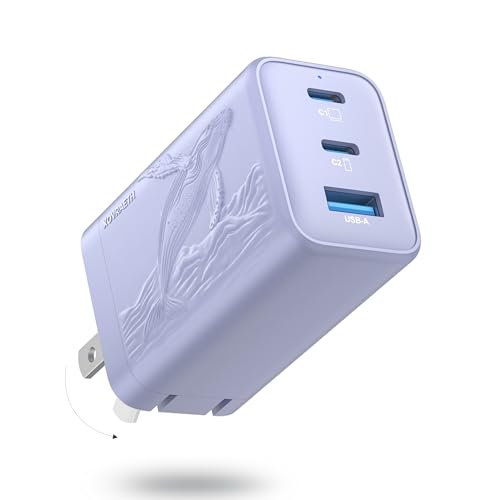 65W USB C GaN Charger,Dual USB-C & USB-A Fast Charger Block, USBC wall Charger Compatible with Galaxy S25/S24/ Ultra, iPhone 16/15 Series, iPad mini, MacBook Pro/Air(Purple) - color: Light Purple Orca