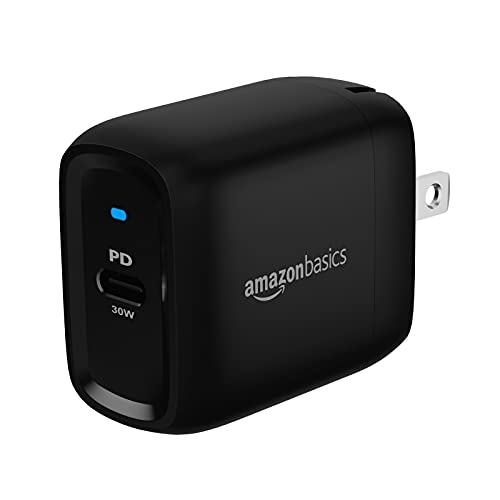 Amazon Basics 30W One-Port Foldable GaN USB-C Wall Charger with Power Delivery PD for Tablets & Phones (iPhone 16/15/14/13/12/11/X, iPad, Samsung, and More), Compact Travel Charger, Non-PPS, Black - color: Black, style: 30W (1 USB-C)