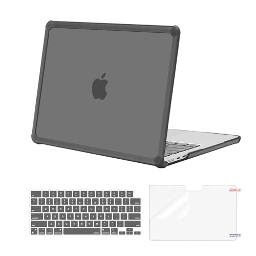MOSISO Compatible with MacBook Air 13 inch Case M5 2026 M4 M3 M2 2025-2022 | A3449 A3240 A3113 A2681, 3 in 1 Kit Crack-Resistant Heavy Duty Protective Hard Shell Case Cover with TPU Bumper, Smoke Gray - color: Smoke Gray