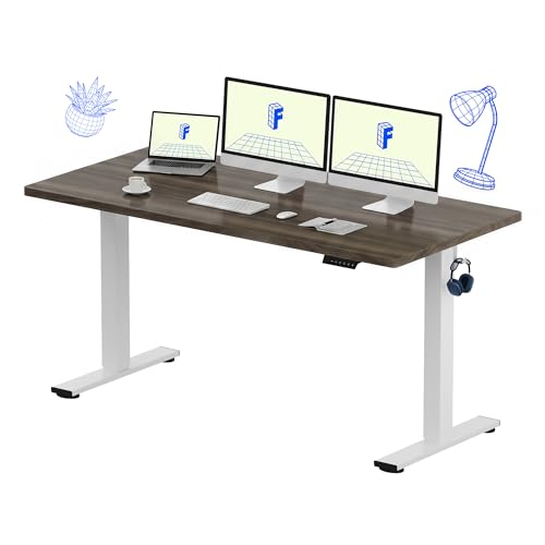 FLEXISPOT EN1 60"x24" One-Piece Standing Desk, Black Walnut | 1" Thick Seamless Desktop, 176 LBS Capacity, Home Office Use, 4 Memory Presets, Dual Monitor Setup, Anti-Collision Protection - color: Black Walnut (White Frame), size: 59.8 x 23.6 in