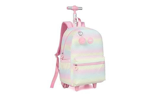 Rolling Backpack with Wheels School Trolley Laptop Bag with Lunch Box 3pc Set for women (PU PINK) - color: Pu Pink