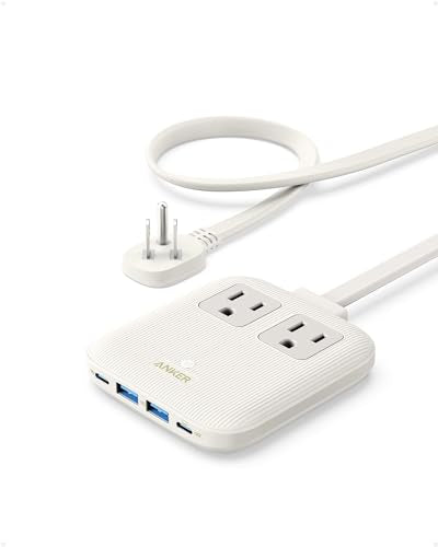 Anker Travel Power Strip, Anker Nano 67W Max 6-in-1 USB C Charger, 2 USB C | 2 AC, 2 USB A, 5ft Thin Undetachable Flat Plug Extension Cord with Multiple Outlets, Travel Essentials, Cruise Essentials - color: Shell White