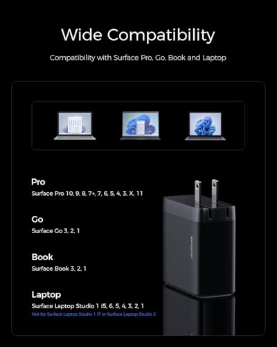 65W Surface Pro Charger,Microsoft Windows Surface Charger for Surface Pro 3/4/5/6/7/8/9/10/X/11/12 Power Adapter,Compatible for Both Microsoft Surface Book/Laptop/Tablet,Support 44W 36W - color: Black