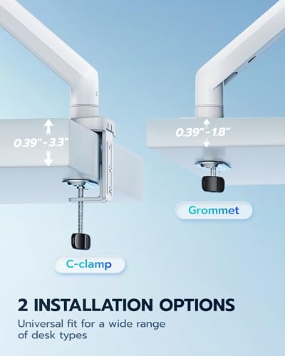 ARES WING Heavy Duty Single Monitor Arm - Fully Adjustable Monitor Mount for 17"-40" Ultrawide Screens up to 26.4 lbs with Clamp/Grommet Desk Mount, 75/100 Vesa Mount, White - color: White, style: Non USB