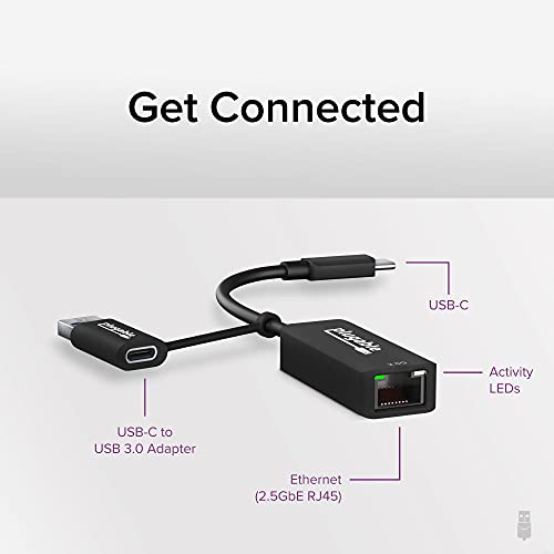 Plugable 2.5G USB-C and USB to Ethernet Adapter – Dual-Connector 2-in-1 USB-C to RJ45 2.5Gbps LAN, Compatible with Thunderbolt 5 & 4, USB4, USB 3.0, Windows, Mac, ChromeOS, iPhone 15 & 16