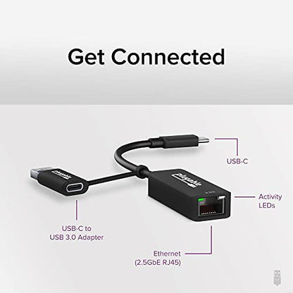 Plugable 2.5G USB-C and USB to Ethernet Adapter – Dual-Connector 2-in-1 USB-C to RJ45 2.5Gbps LAN, Compatible with Thunderbolt 5 & 4, USB4, USB 3.0, Windows, Mac, ChromeOS, iPhone 15 & 16