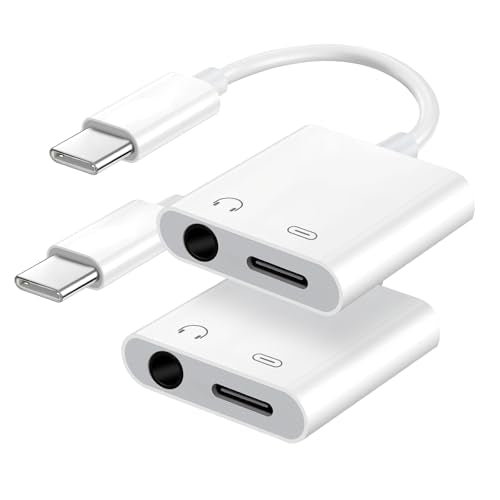Seulliya USB C to 3.5mm Headphone Jack and Charger Adapter, 2-in-1 Audio & Fast Charging Splitter for Apple iPhone 17/16/15/Pro/Pro Max, iPad, Samsung, Pixel, and More 2Pack - color: White