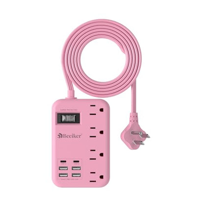 6 USB (2 USB C) Pink Extension Cord,5 Feet Travel Power Strip,4 Outlets | 6 USB,24W USB Charging Station,Travel Power Strip,Pink Desk Accessories, Surge Protector,Cute Kawaii Gifts College Dorm,5 Ft - size: Pink-24W USB-5ft-980J