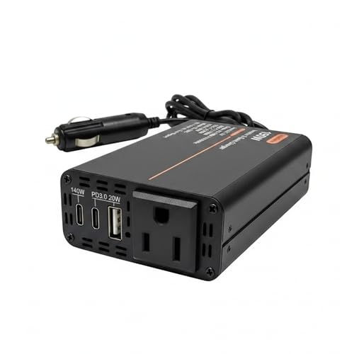 150W Car Power Inverter, 12V to 110V AC Outlet Adapter, Black | 4 Ports, 140W USB-C PD3.0 and USB-A Fast Charging, Converter for Laptop, Phone, and Tablet