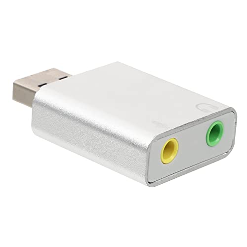 DOITOOL USB External Sound Card Stereo Audio Adapter with Headphone and Microphone Jack No Driver Required Compatible with Laptop Desktop Silver Aluminum Alloy