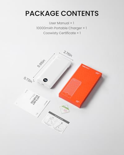 Portable Charger with Wall Plug, Slim USB C Power Bank with Built-in Cables, 10000mah LED Display External Battery Pack Compatible with iPhone/Android & More(White) - color: White