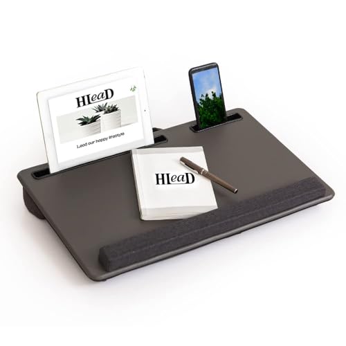 Lap Desk Home Office Lap Desk Portable Laptop Desk for Left Right - Handers with Whole Mouse Pad Wrist Pad Dual Cushion Phone Tablet Slots Fits Up to 17 Inch Laptops - color: Wood Brown