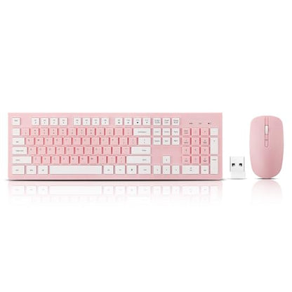 Wireless Silent Keyboard and Mouse Combo, Ultra-Slim Sleek Design Full-Sized Wireless Keyboard and Adjustable DPI Mouse, 2.4GHz USB Receiver for PC, Windows, MAC, Desktop, Laptop (Pink)