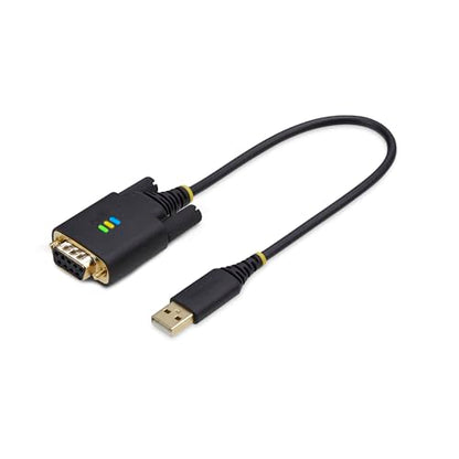 StarTech 1ft USB to Serial Adapter Cable, FTDI, 30cm (1P1FFC-USB-SERIAL) | USB-A to DB9 RS232, Interchangeable DB9 Screws Nuts, COM Retention, LED Indicators - size: 1ft