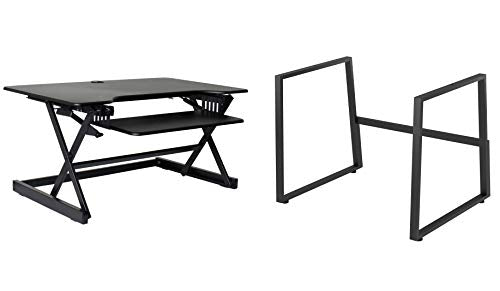 Rocelco 40" Large Height Adjustable Standing Desk BUNDLE - Quick Sit Stand Up with Floor Stand - Tall Gas Spring Assist Computer Workstation - Retractable Keyboard Tray - Black (R DADRB-40-FS2) - color: Black, size: 40", style: Riser+Floor Stand