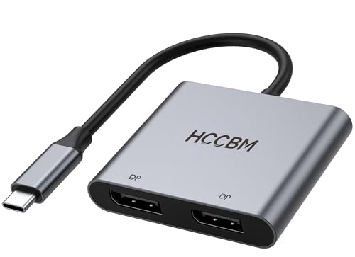 USB C to Dual DisplayPort(DP) Adapter Splitter 8K, Dual Monitor Adapter for Dell HP Surface Laptops,Type C to 2 DP Hub Dongle 8K@30hz/ 4K@144HZ... - color: Silver
