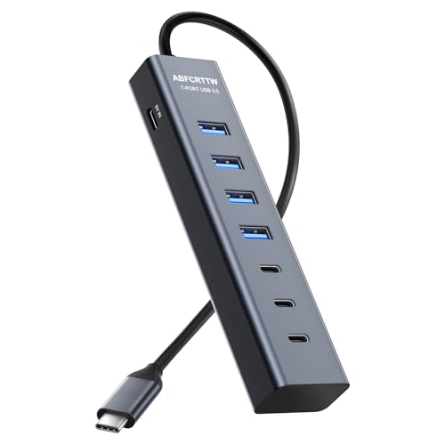 USB C to USB Hub Multiport Adapter, Aluminium 7-Port USB C Hub Multiport Adapter, USB Extenders, USB c Splitter for Thunderbolt, MacBook Pro/Air, Laptop, iPad, iMac, U Flash, PSSD, Keyboard, Mouse - size: 1Ft