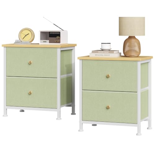 Sweetcrispy Nightstands Set of 2 with 2 Storage Drawer, Small Bedside Table | Small Dresser with Sturdy Wooden Top for Daily Essential, Compact Nightstand for Bedroom and Small Spaces, Light Green 2Pack - color: Light Green, size: 11.8"D x 18"W x 20"H (2