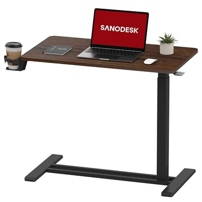 SANODESK Mobile Standing Desk with Hidden Wheels,Pneumatic Laptop Desk Rolling Computer Cart Movable Height Adjustable Small Sit Stand Desk for Home Office(31.5" W x 17.7" D,Black Walnut) - color: Black Walnut, size: 32x18