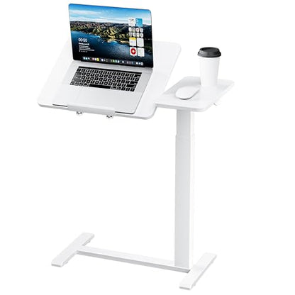 Ywin Medical Overbed Table with Wheels, Lift 27-43in, White | Steel frame & wood top, 0-60° tilt, rolling casters, 66lb load, pneumatic adjustable height for Bed/hospital/couch/office - color: White-1, size: 27.6" x 15.8"