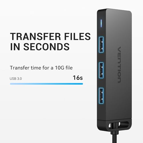 VENTION USB 3.0 Hub for Laptop- Multi USB Port Splitter, Ultra-Slim USB Extender Adapter, 4 Ports Fast Data Transfer for Laptop, MacBook, Printer, PS4, PC, Flash Drive, HDD, Wireless Mouse/Keyboard - size: 0.5FT, style: USB 3.0 5Gbps