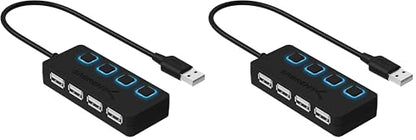 SABRENT 4 Port USB 2.0 Data Hub with Individual LED lit Power Switches [Charging NOT Supported] for Mac & PC (HB-UMLS) (Pack of 2) - size: USB-A 4-Port (Pack of 2)