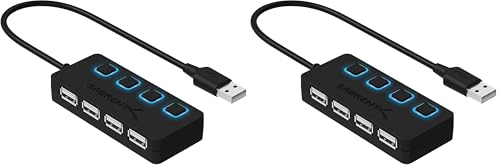 SABRENT 4 Port USB 2.0 Data Hub with Individual LED lit Power Switches [Charging NOT Supported] for Mac & PC (HB-UMLS) (Pack of 2) - size: USB-A 4-Port (Pack of 2)