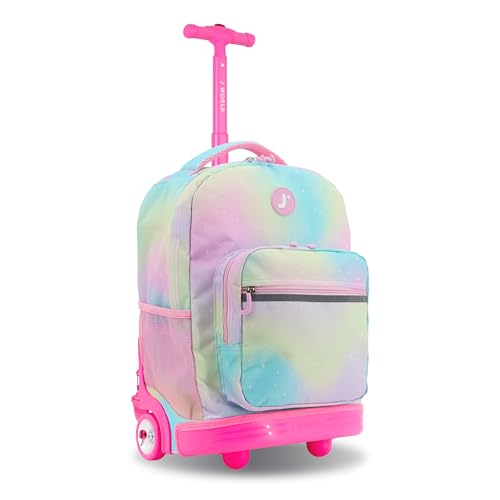 J World Sunrise Kids Rolling Backpack with Wheels for Girls Boys, Roller Bookbag for School, 18 x 13 x 9 Inches, Aurora - color: Aurora