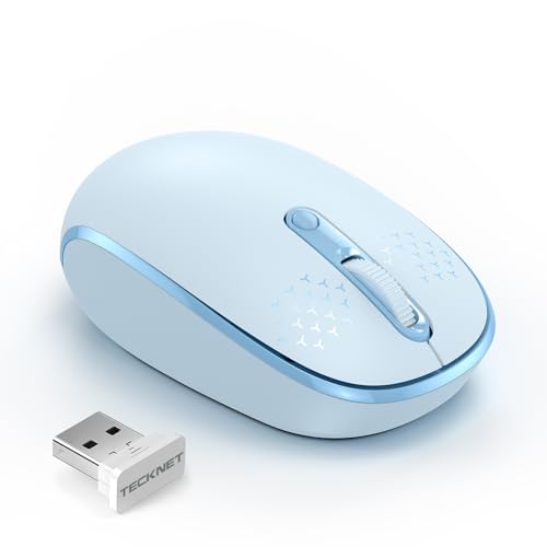 TECKNET Compact Ambidextrous Wireless Mouse for Laptop Blue | 2.4G Quiet Computer Mouse with USB Receiver, 3 Adjustable DPI Portable Cordless Mice for Chromebook, Laptop, PC, Mac - color: Blue