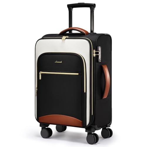LOVEVOOK Carry On Luggage 22x14x9 Airline Approved, 20 Inch Softside Suitcases with Wheels, Lightweight Spinner Carry on Suitcase with TSA Lock, Water-Resistant Large Capacity Luggage for Travel - color: Black-White-Chestnut, size: 20 inch_Carry on
