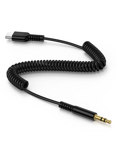 Coiled USB C to 3.5mm Audio Cable, Auxiliary to USB C for iPhone 17/16/15 Pro Max,17e, Retractable 6FT Hi-Fi Type C Aux Cord for Galaxy S26/S25 Ultra, Pixel 10/9, Aux Cable for Car,Headphones,Speakers - color: Black
