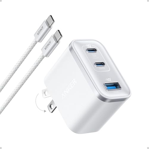 Anker Nano 70W Max 3-Port Fast Charger USB C, Type C Charger Fast Charging | Compact and Stylish USB C Charger Block, for iPhone 17/17 Pro Max/16 Series, MacBook Pro, iPad (Black, Cable Included) - color: White