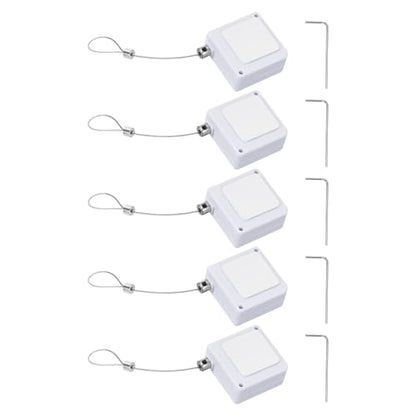 PATIKIL Retractable Remote Control Cable Tether (3.3ft / 1M, White)(5 Set) Square Remote Control Security Lanyard Lock Adjustable Locking Leash with Rope Locks, Suit for - TVs/Tablets - color: White