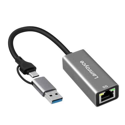 USB 3.0 to Ethernet Adapter 5G, USB C 3.1 to RJ45 5Gigabit LAN (5000Mbps) Network Internet Adapter Converter, Support 2.5G/1000/100/10Mbps, Plug and Play,for Laptop, MacBook, Windows, MacOS,Linux - style: 5G