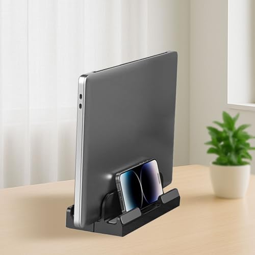 Adjustable Vertical Laptop Stand - Space-Saving Plastic Desktop Organizer for Notebooks & Tablets, Black - color: Black