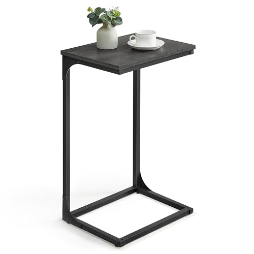 VASAGLE C-Shaped End Table, Side Table for Sofa, Couch with Metal Frame, Small TV Tray for Living Room, Bedroom in Misty Gray and Black ULET353B68 - color: Misty Gray + Black
