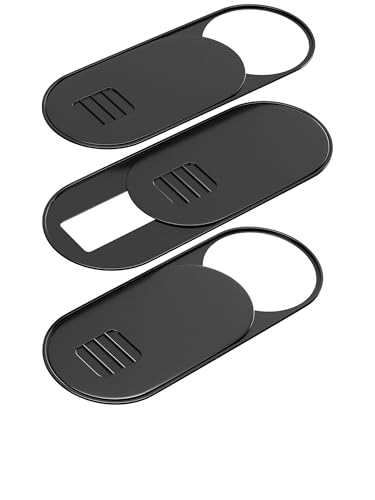 3 Pcs Camera Cover Slide, Compatible with MacBook, Laptop, PC, iMac, iPhone, 0.03 inch, Protect Privacy and Security Ultra-Thin Oval Webcam Cover with Case/Cleaning Cloth, 1.11X0.43 in - color: Black-L-3-Pack, size: Large