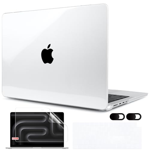 MEEgoodo for M5 MacBook Pro 16 inch Case 2026 2024 2023 2021 (Fit Model A3429/A3428/A3403/A3186/A2991/A2780/A2485) M5 M4 M3 M2 M1 Pro/Max, Laptop Case with Keyboard & Webcam Cover, Crystal Clear - color: Crystal Clear